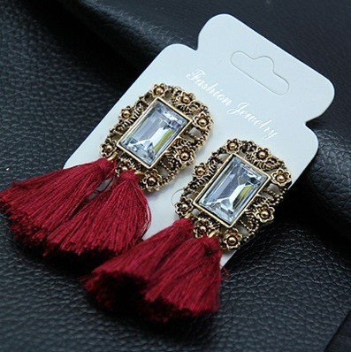 Pendientes elegantes de mujer con piedra J1701 borgoña