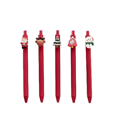 Penna a sfera con decorazione natalizia 5 pz rosso