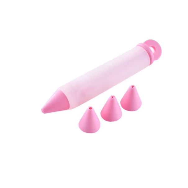 Penna per decorare dolci con crema con 4 beccucci a fori diversi Pistone con anello Silicone e plastica Dimensioni 14,5 x 2,4 cm rosa