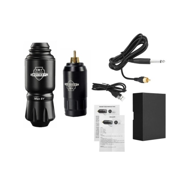 Penna per tatuaggi wireless con alimentatore e cavo con interfaccia RCA Penna professionale per tatuaggi e trucco permanente Macchina per tatuaggi silenziosa ricaricabile nero