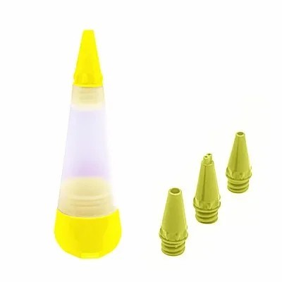 Pennello decorativo in silicone per la cottura con 2 beccucci 14,5 × 5,2 cm per creme, glasse e cioccolato per decorare torte, dolci e dessert giallo