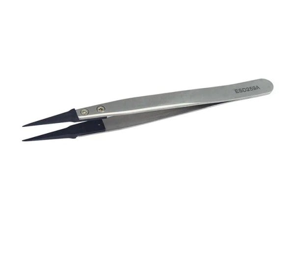 Pensetă antistatică ESD-259A cu capete largi interschimbabile din plastic și mâner din oțel inoxidabil pentru repararea ceasurilor și dispozitivelor 1