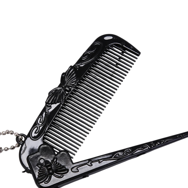 Pente dobrável para cabelo 9–16,5 cm Mini pente de plástico antistático com padrão de borboletas Ponta profissional Pente de bolso preto com alça 1