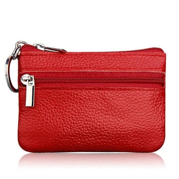 Pequena capa de viagem para documentos e cartões com anel para chaves Vários compartimentos com fecho zip Pele sintética com textura vermelho 1