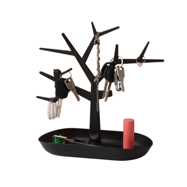 Perchero para llaves con cuenco en forma de árbol 23,5 x 11,8 x 27 cm Soporte decorativo para llaves y pequeños objetos Organizador doméstico para el vestíbulo negro