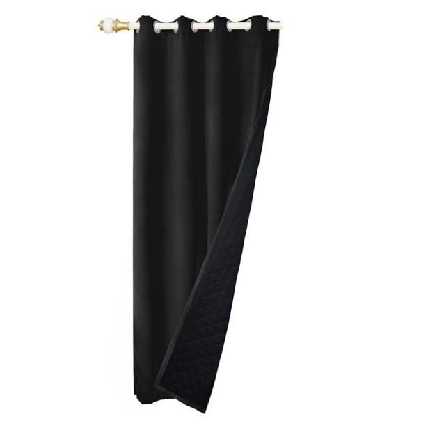 Perdele matlasate 100% opace Perdele izolate pentru fereastră, reductoare de zgomot, iarna Perdele cu balamale cu inele, cu două straturi, 132 x 213 cm negru