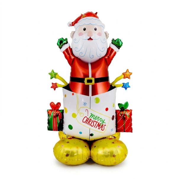 Père Noël gonflable dans un cadeau Ballon debout Décoration de Noël 97 x 125 cm Avec l'inscription Joyeux Noël Décoration de fête rouge et blanche 1