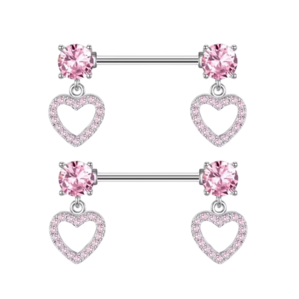 Pereche romantică de bijuterii pentru sfârcuri cu inimă, dimensiune 1,6 mm, piercing corporal strălucitor pentru femei și fete, motiv feminin roz