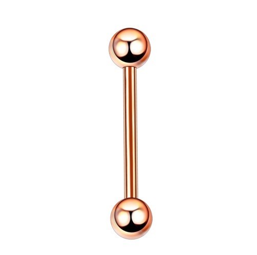 Perforación de lengua en forma de barra rosa y dorado 14 mm x 5 mm