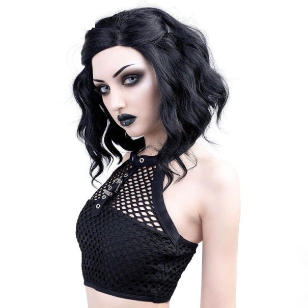 Perforerad crop top för kvinnor, svart