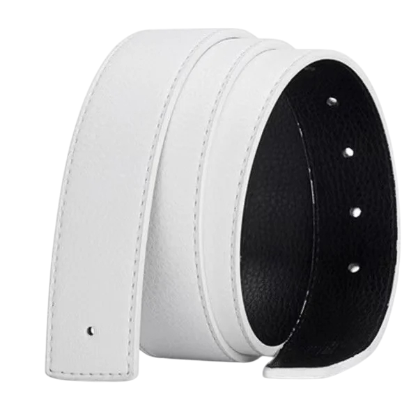 Perforeret bælte uden spænde lavet af ægte læder. 3,8 cm bredt læderbælte med udskiftelige spænder. Elegant kohudsbælte til hverdagsbrug. hvid 110 cm