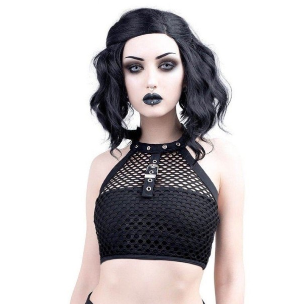 Perforeret crop top til kvinder, sort XS