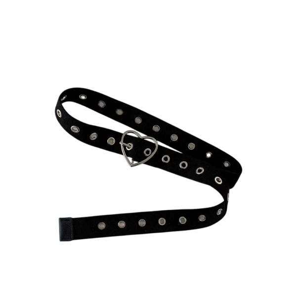 Perforeret sort lærredsbælte 105x3,2 cm Unisex med hjerteformet metalspænde Modetilbehør Justerbar punkrock-stil 1