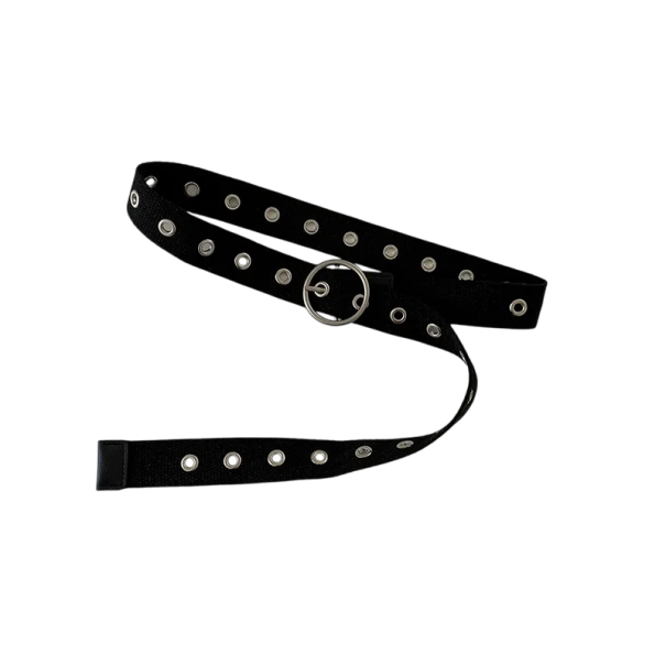 Perforeret sort lærredsbælte unisex 105 x 3,2 cm Justerbart tekstilbælte med metalspænde Modetilbehør til mænd og kvinder 1