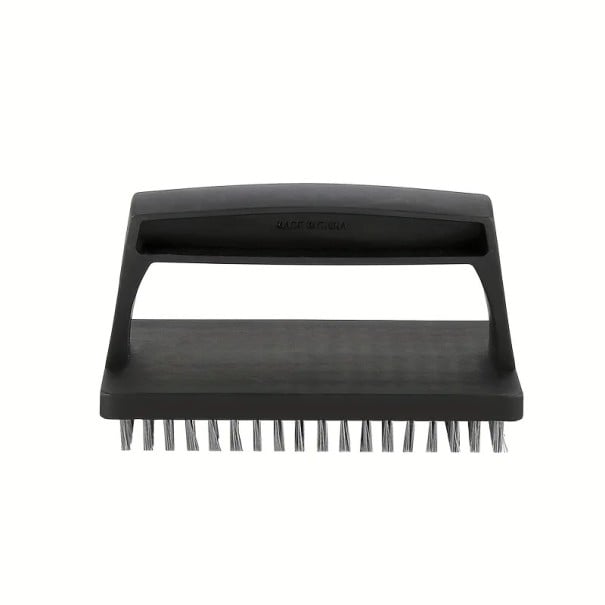 Perie din oțel inoxidabil pentru curățarea grătarului și a grătarului cu mâner, peri din sârmă, 12 x 6,5 x 7,5 cm, mâner negru, îndepărtător de arsuri și murdărie