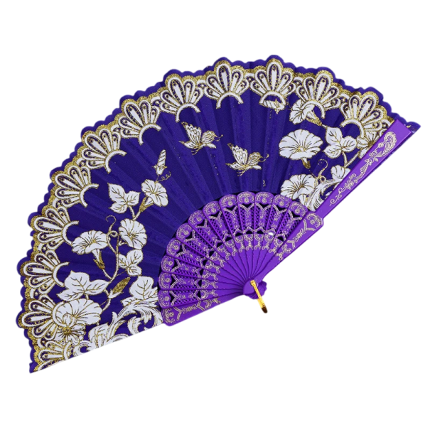 Perinteinen kiinalainen viuhka 42,5 x 23 cm Koristeellinen viuhka muovista ja kankaasta Elegantti asuste Itämaiseen tyyliin Kodinsisustus Keräilyesine violetti