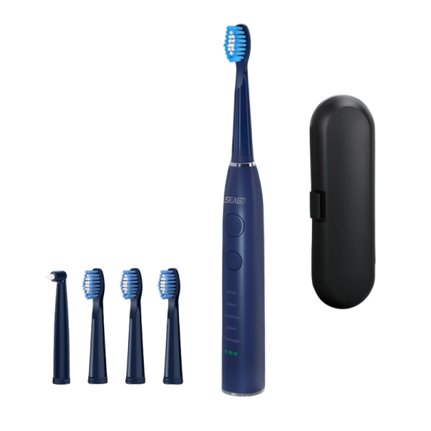 Periuță de dinți electrică sonică Seago SG-575 USB reîncărcabilă 360 zile autonomie IPX7 4 capete de schimb Cutie de călătorie ABS+TPE albastru