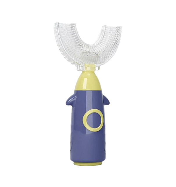Periuta de dinti in forma de U pentru copii 360° Periuta de dinti delicata cu cap de silicon pentru copii Perie cu peri moi pentru gingii sensibile 6-12 ani 10,6 x 5,7 cm albastru