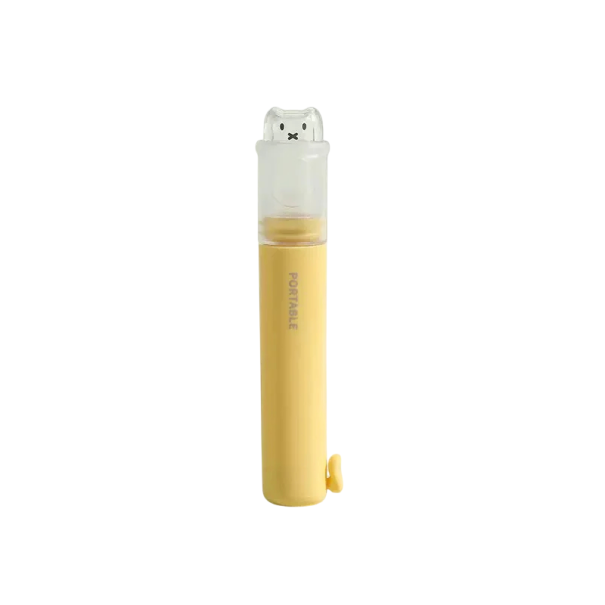 Periuță de dinți pliabilă de călătorie 2 în 1 cu husă pentru pastă de dinți 14,8 x 2,6 cm Motiv cu ursuleț Tubă de stoarcere Set compact de igienă galben