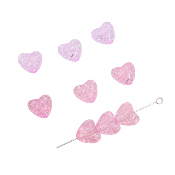 Perlas acrílicas en forma de corazón 10 x 9 mm Aproximadamente 70 unidades Perlas de colores con agujero de 2 mm para joyería Pulseras Collares Creación Decoraciones morado