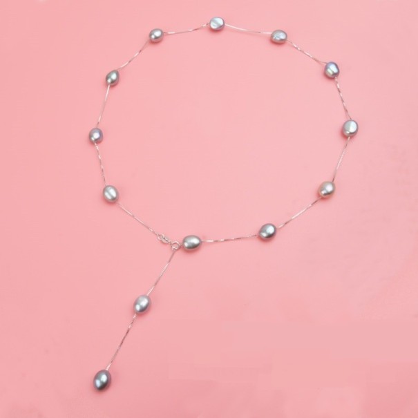 Perlehalskæde til kvinder grå 55 cm