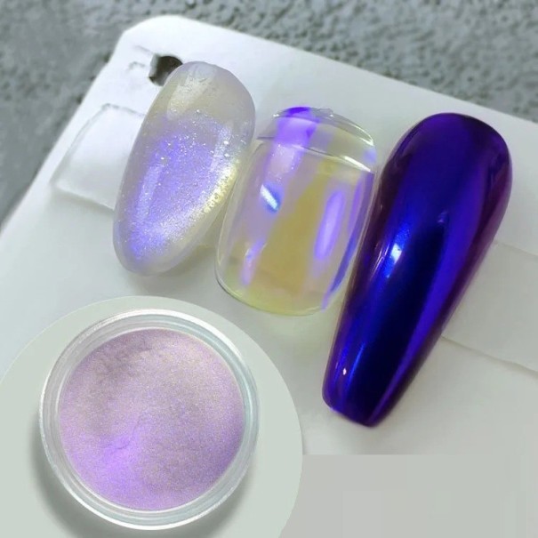 Perlemorskin spejlende neglepulver til manicure - Effekt på gel- og akrylnagler lilla