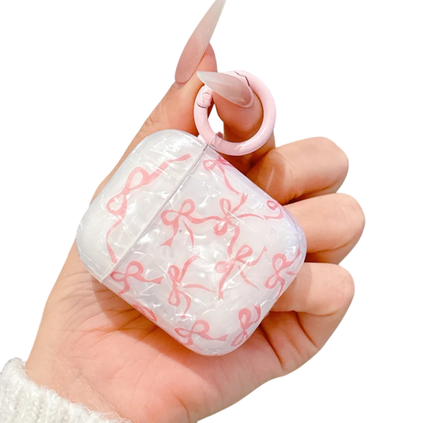 Perleťové lesklé Airpods Pro 2 Pouzdro Roztomilý třpytivý mašlička vzor Křišťálově měkký čirý kryt na sluchátka ochranný prachotěsný 1