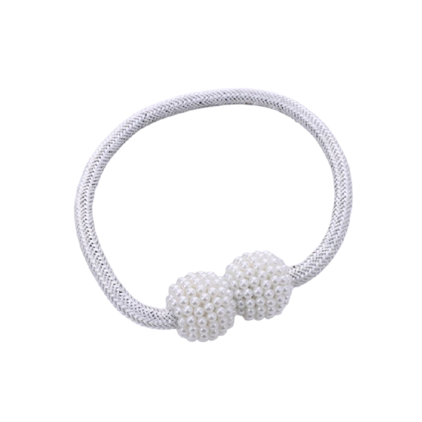 Perleťové magnetické klipy na záclony s perlami 42 cm průměr 3 cm akryl polyester magnet úvaz pro závěsy a záclony bílá