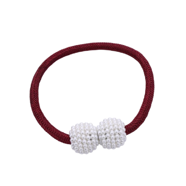 Perleťové magnetické klipy na záclony s perlami 42 cm průměr 3 cm akryl polyester magnet úvaz pro závěsy a záclony červená