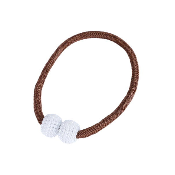 Perleťové magnetické klipy na záclony s perlami 42 cm průměr 3 cm akryl polyester magnet úvaz pro závěsy a záclony hnědá