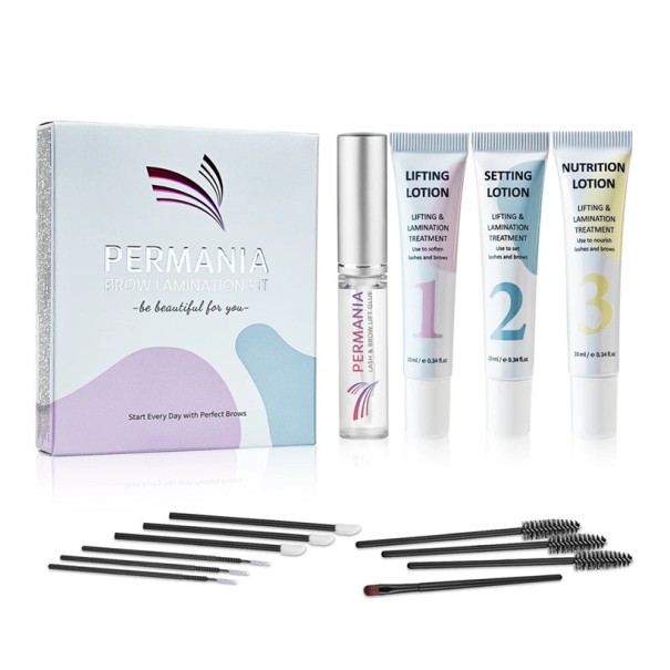 PERMANIA kit de laminage des cils et des sourcils 3x10 ml Soin professionnel de lifting des cils et de laminage des sourcils fixation courbure nutrition des cils 1