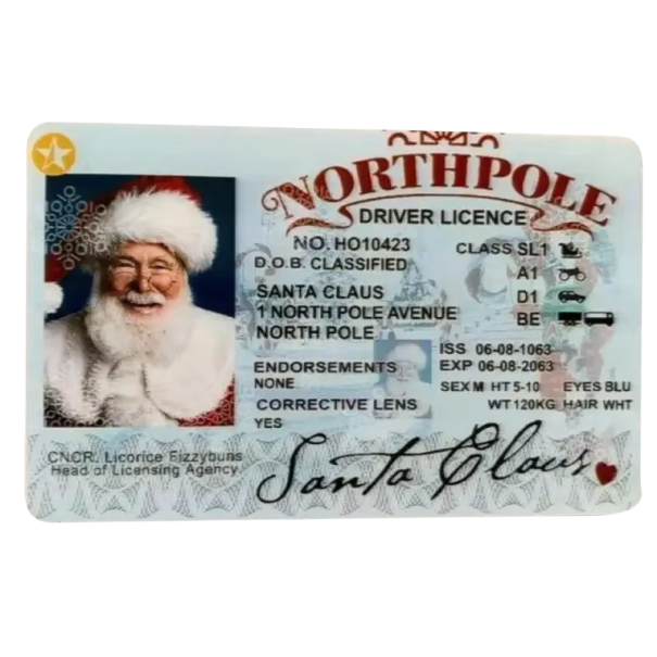 Permis de conducere al lui Moș Crăciun 8,5 x 5,4 x 1 cm Card de Crăciun cu semnătura lui Moș Crăciun Decorațiune de Crăciun pentru copii dovadă 1