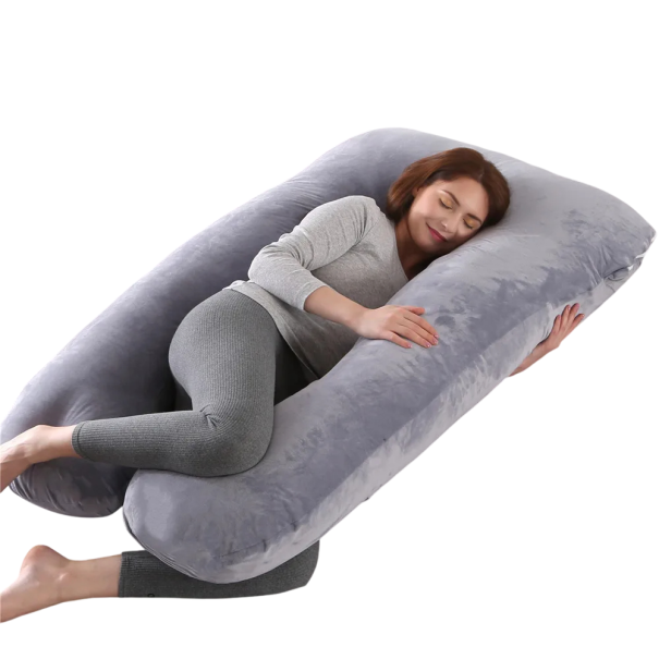 Pernă de sarcină 130×70×18 cm în formă de U, longitudinală, pe întregul corp, pernă ergonomică pentru alăptare, confortabilă gri