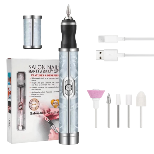 Pernă electrică portabilă pentru unghii 4 viteze set de încărcare USB pentru manichiură și pedichiură profesională, lustruire și exfoliere albastru