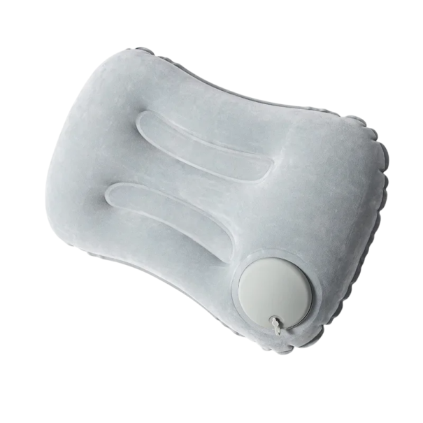 Pernă gonflabilă portabilă 43x28x10 cm, pernă de călătorie cu suport pentru gât și spate cu valvă, ușoară, pliabilă, 120 g, relaxare pentru avion gri