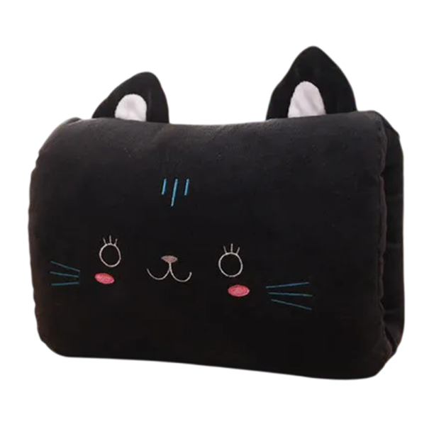 Pernă încălzitoare pentru mâini 32x21,5 cm, pernă de pluș neagră cu motiv de pisică, accesoriu de încălzire, încălzire pentru mâini, cadou cald 1
