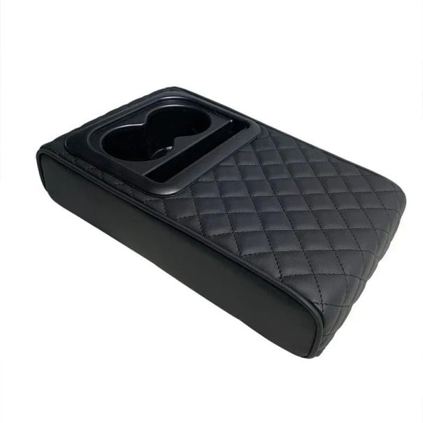 Perna pentru suportul de cot 35 x 21 x 7,5 cm Neagră cu model în carouri Protector din piele PU cu 2 suporturi pentru băuturi Spațiu de depozitare 1