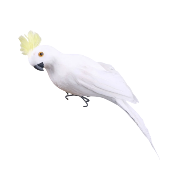 Perroquet artificiel fait main de 25 cm Oiseau décoratif en mousse et plumes Décoration réaliste pour branche Décoration intérieure Aspect exotique blanc