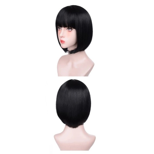 Perruque bob synthétique courte violet clair 30 cm perruque cosplay en fibre haute température pour femmes usage quotidien costume de fête d'Halloween noir