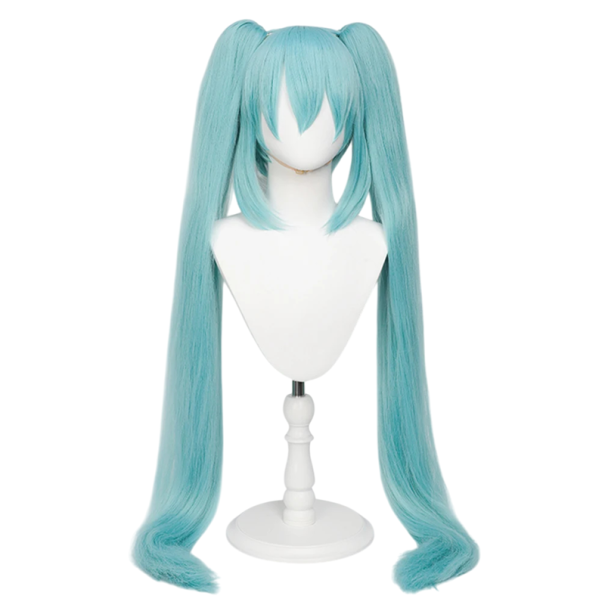 Perucă Hatsune Miku 110 cm anime cosplay lungă cu două cozi sintetice din fibră rezistentă la temperaturi ridicate pentru Halloween și costume 1