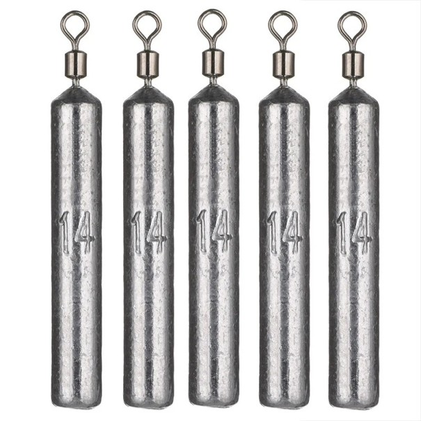 Pesca de olheiros de chumbo cilíndricos com girador 5 pcs 14 g Chumbadas para pesca Estabilidade na submersão Lançamento a longa distância Peso para a pesca de grandes peixes 1