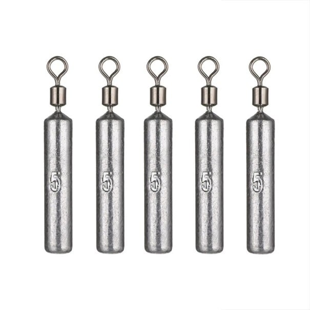 Pesca de olheiros de chumbo cilíndricos com girador 5 pcs 5 g Chumbo para peixe Mergulho estável Lançamento a longa distância Peso para pesca 1