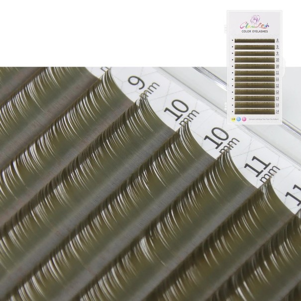 Pestañas individuales de colores Morandi D rizado 8–14 mm grosor 0,07 mm Pestañas voluminosas suaves en tonos pastel para extensión de pestañas verde