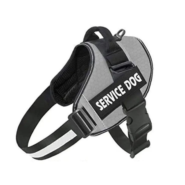 Pestrobarevný reflexní postroj Nastavitelná prodyšná vesta pro domácí mazlíčky Bezpečnostní postroj pro malé psy s nápisem Service Dog šedá 2XL