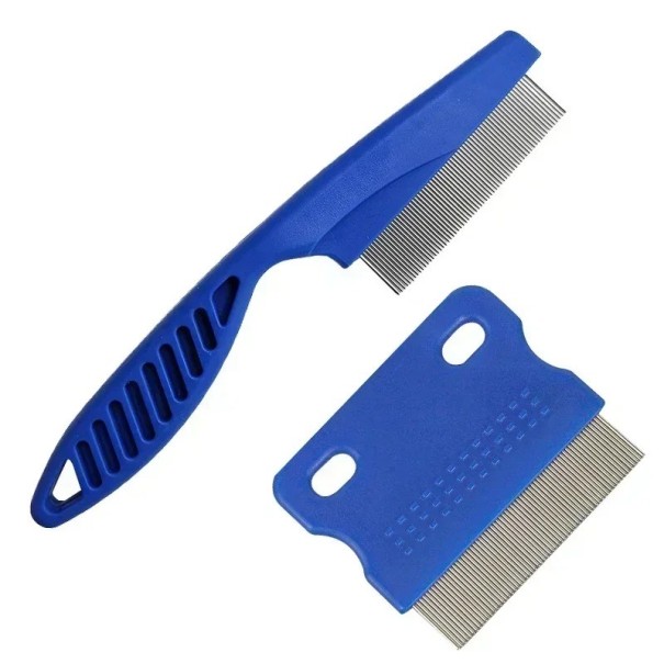 Pet Flea Comb Set 2 pcs Lice Comb Dog and Cat Grooming Comb Face Fur Detangling Comb blue