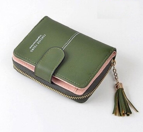 Petite porte-monnaie en cuir pour femmes M246 vert armée