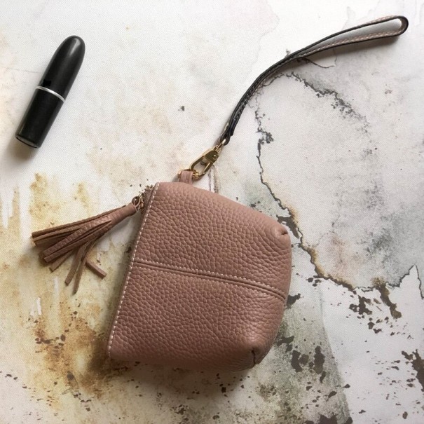 Petite portefeuille en cuir pour femmes M407 vieux rose