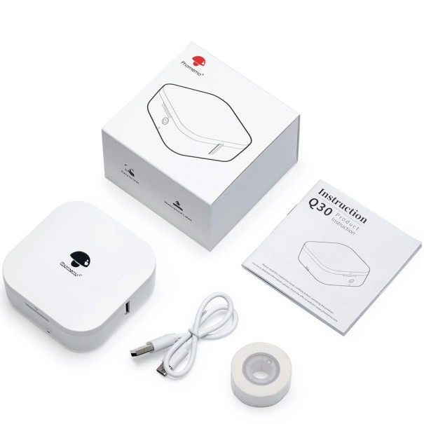 Phomemo Q30 Bluetooth mini tiskárna štítků 203 dpi přenosná kapesní termální tiskárna samolepicí štítky 6–15 mm pro iOS Android bílá