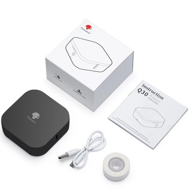 Phomemo Q30 Bluetooth mini tlačiareň štítkov 203 dpi prenosná vrecková termálna tlačiareň samolepiace štítky 6–15 mm pre iOS Android čierna
