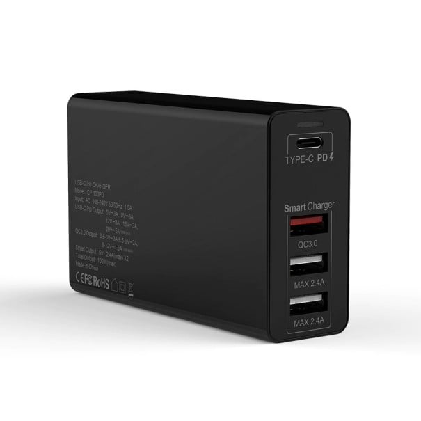 Φορτιστής με 4 θύρες 100 W μαύρο
